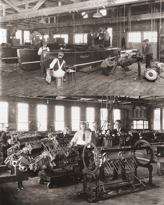 Workers constructing Chris-Craft mahogany boats