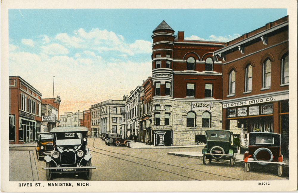 River Street Manistee Historical Postcard