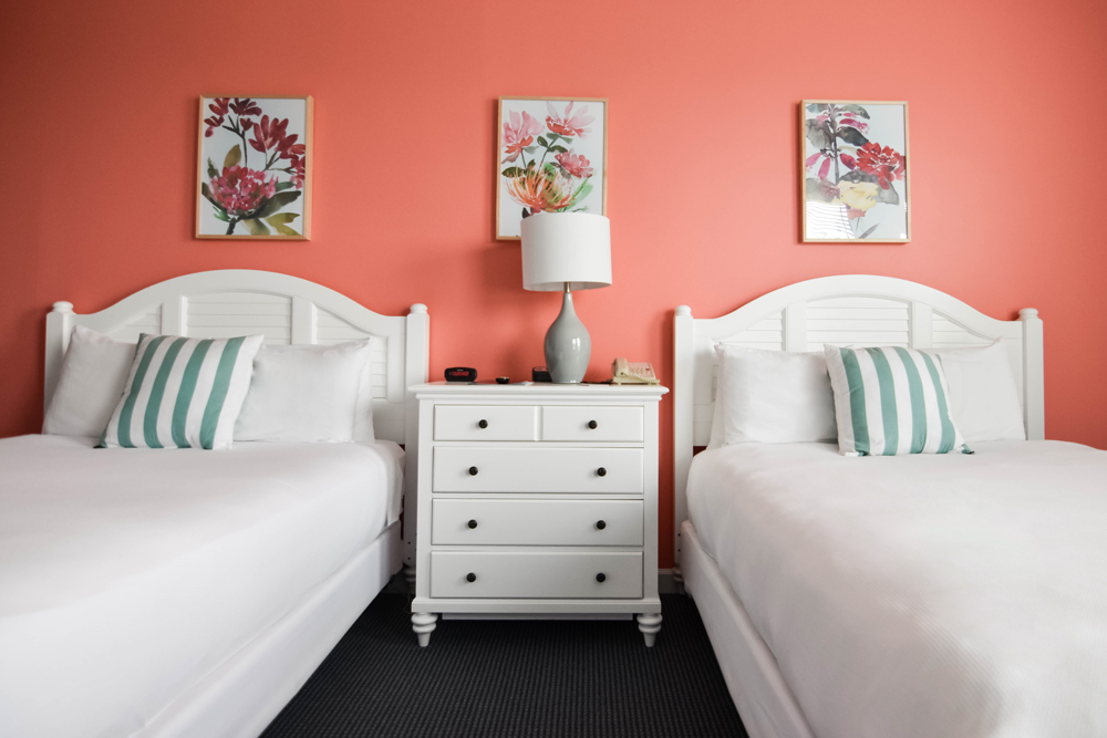Bedrooms reflect the new color schemes that were adopted in its recent makeover.