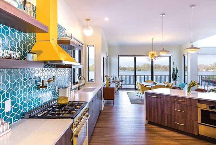 The stunning Mid-century-style kitchen in the home on Lake Ponemah. 