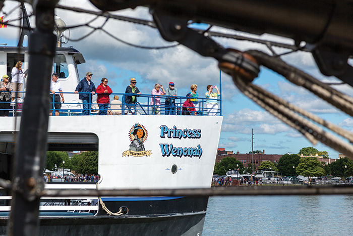 Visitors enjoy Saginaw River excursions on the Princess Wenonah, which departs from the main downtown park.